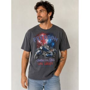 Celebrate Patriotic Freedom Motorcycle Graphic T Shirt Gray XL 100 Cotton USA